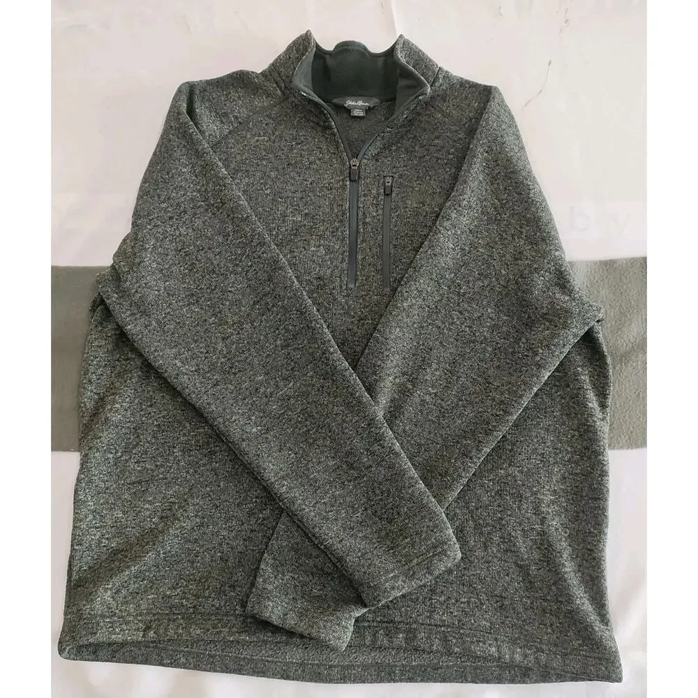 Eddie Bauer 1/4 Zip Pullover Men's XXL Heather Grey Fleece Lined Sweater Shirt